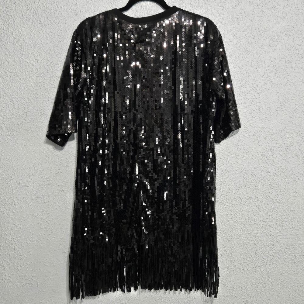 Mainstrip Womens NWT Black Sequin Fringe Mini Dress Size M Glam‎ Party Event - Picture 2 of 5